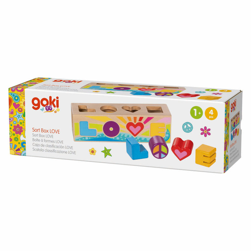 Afbeelding laden in galerijviewer, Goki houten sorteerbox vormenstoof love