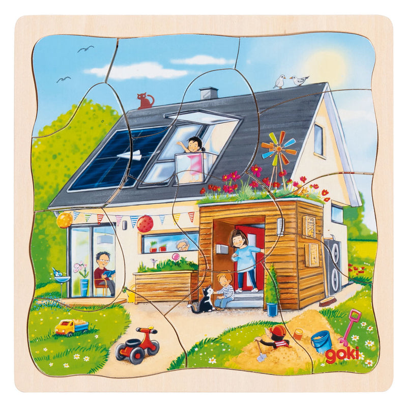 Load image into Gallery viewer, Goki houten 3-lagen puzzel - huis bouwen - 35st.