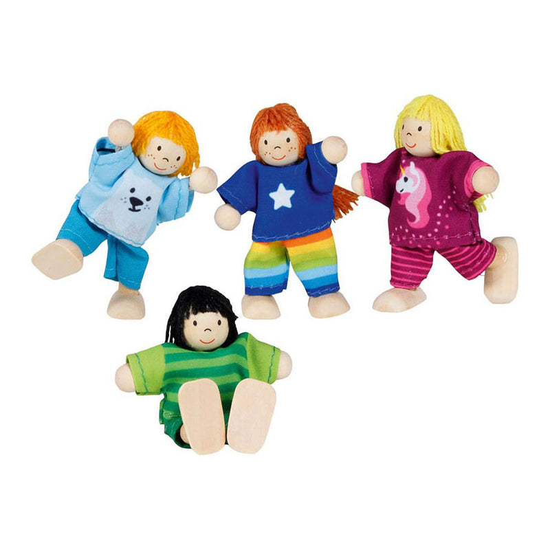 Load image into Gallery viewer, Goki houten poppenhuis poppen flexibel kinderen, 4st.