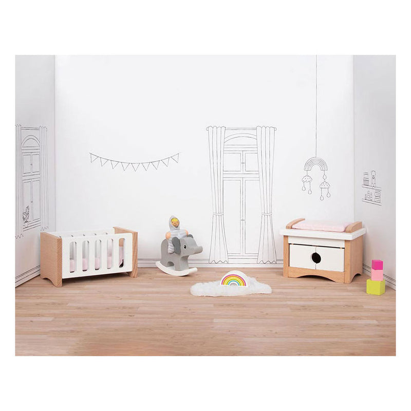 Afbeelding laden in galerijviewer, Goki poppenhuismeubeltjes: design kinderkamer, 12-delig, 10,2x6x5,5cm (bed), beukenhout en stof, 3+