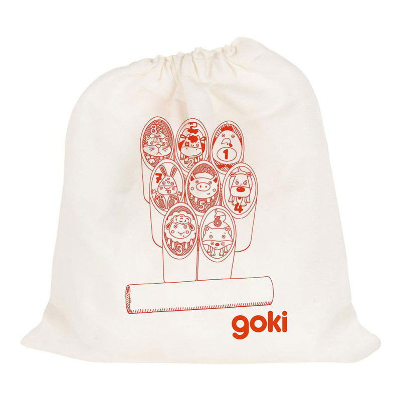 Afbeelding laden in galerijviewer, Goki houten viking spel dieren kubb in katoenen zak