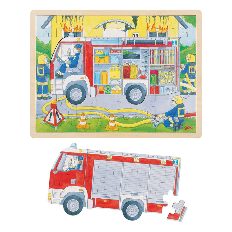 Load image into Gallery viewer, Goki houten lagenpuzzel brandweer aan het werk, 60st.