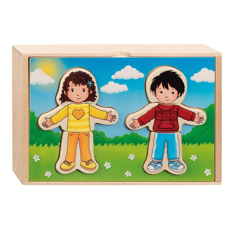 Load image into Gallery viewer, Goki houten aankleedpuzzel jongen en meisje in houten box, 36st.