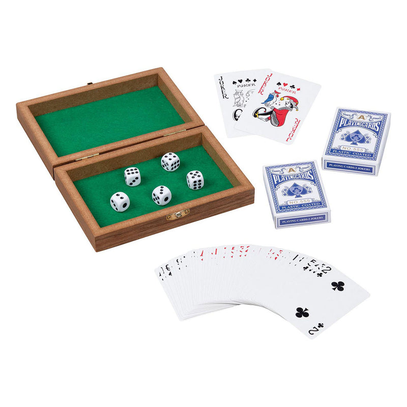 Load image into Gallery viewer, Goki houten speelkaartenbox met 5 dobbelstenen en 2 sets kaarten