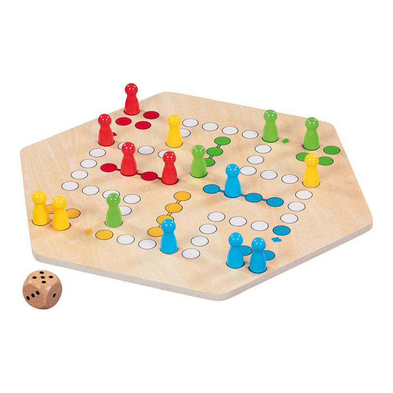 Load image into Gallery viewer, Goki houten ludo spel - klassiek bordspel voor 6 spelers.