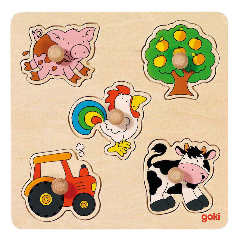 Load image into Gallery viewer, Goki houten noppenpuzzel boerderij