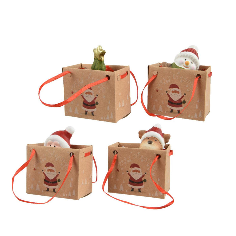 Afbeelding laden in galerijviewer, Decoris kerstfiguur in tasje terracotta 4x3,2x6,5cm 4 assorti