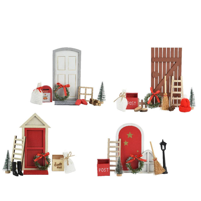 Afbeelding laden in galerijviewer, Decoris kerstdorp accessoires set hout 15x6x24cm 4 assorti