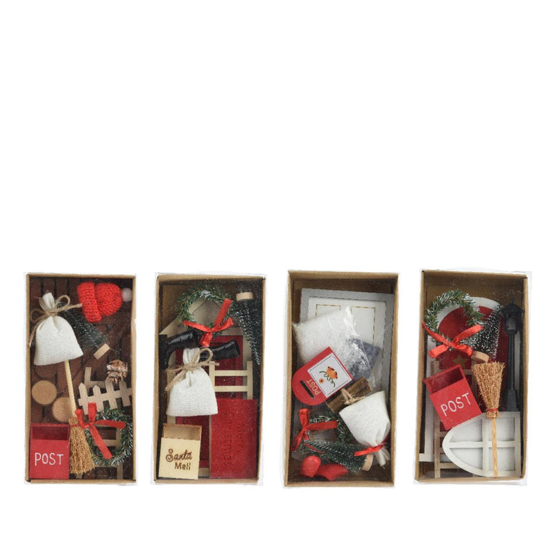 Afbeelding laden in galerijviewer, Decoris kerstdorp accessoires set hout 15x6x24cm 4 assorti