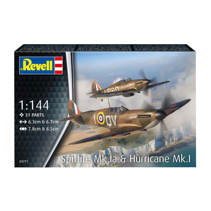 Afbeelding laden in galerijviewer, Revell modelbouwpakket vliegtuigen - 03771 spitfire mk.1a - hurricane mk.1 - propeller vliegtuigen plastic - 1:144 - modelbouw