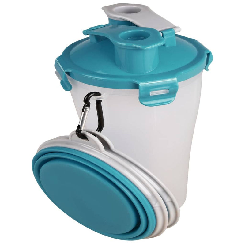 Load image into Gallery viewer, Flamingo flamingo huisdierenreisbeker 2-in-1 trinka blauw en grijs