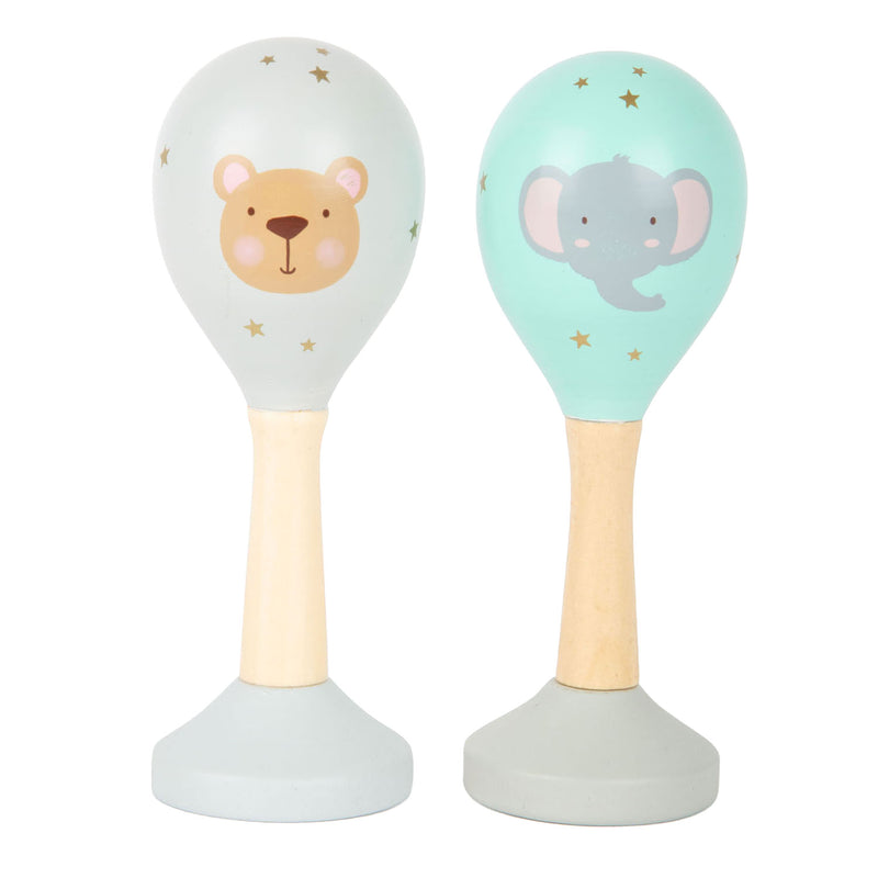 Load image into Gallery viewer, Small foot - houten baby rammelaar maracas dier, set van 2