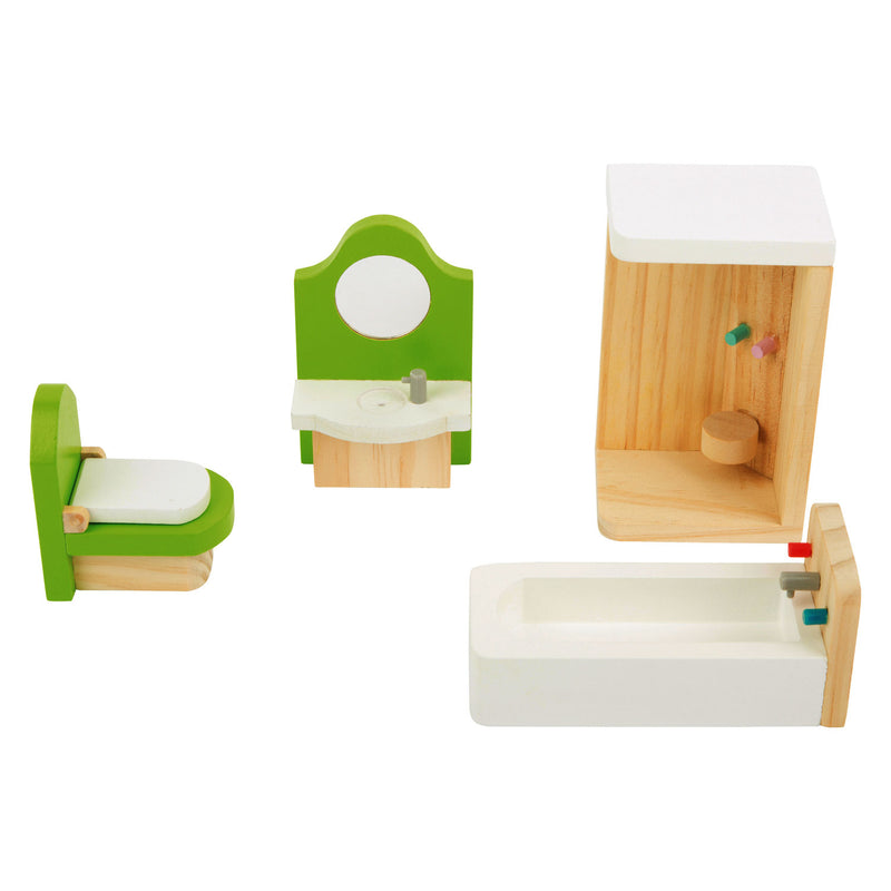 Afbeelding laden in galerijviewer, Small foot - houten poppenhuis meubeltjes badkamer, 4dlg.