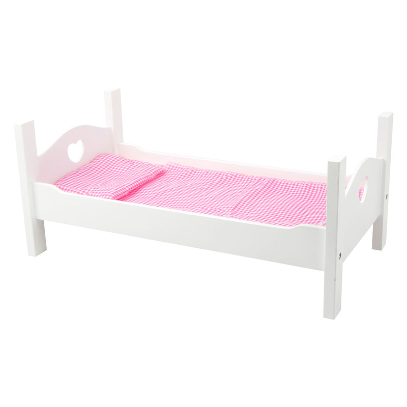 Load image into Gallery viewer, Small foot houten poppenbed met beddengoed 50 cm wit roze