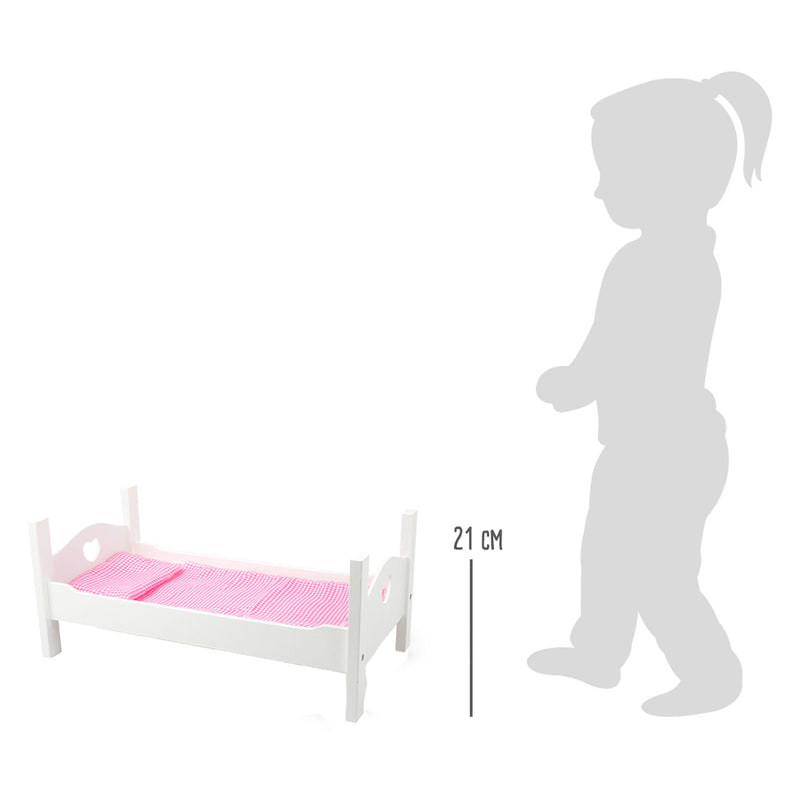 Load image into Gallery viewer, Small foot houten poppenbed met beddengoed 50 cm wit roze