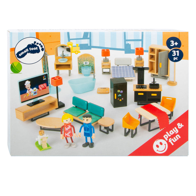 Load image into Gallery viewer, Small foot - houten poppenhuis meubeltjes modern complete set, 31dlg.