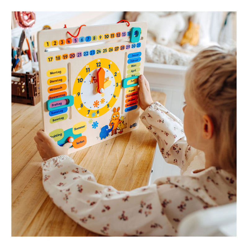 Load image into Gallery viewer, Small foot - houten leerbord klok kijken muis - duitstalig