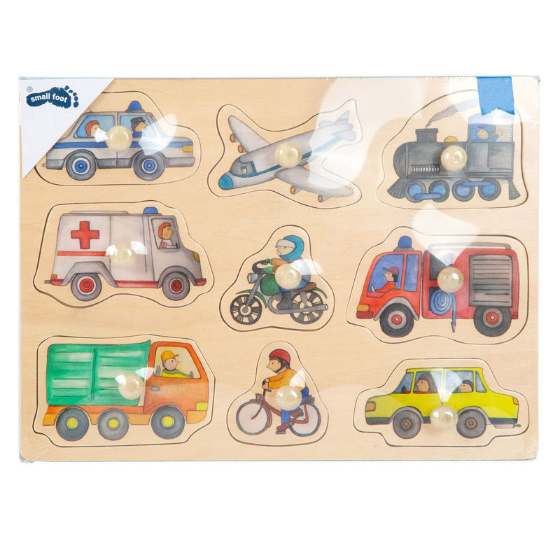 Load image into Gallery viewer, Small foot - houten noppenpuzzel stadsvoertuigen, 9st.