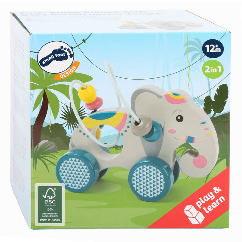 Load image into Gallery viewer, Small foot - houten duwfiguur olifant met motoriekspiraal