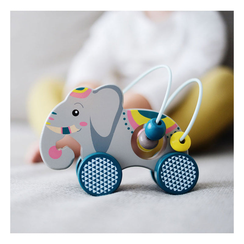 Load image into Gallery viewer, Small foot - houten duwfiguur olifant met motoriekspiraal