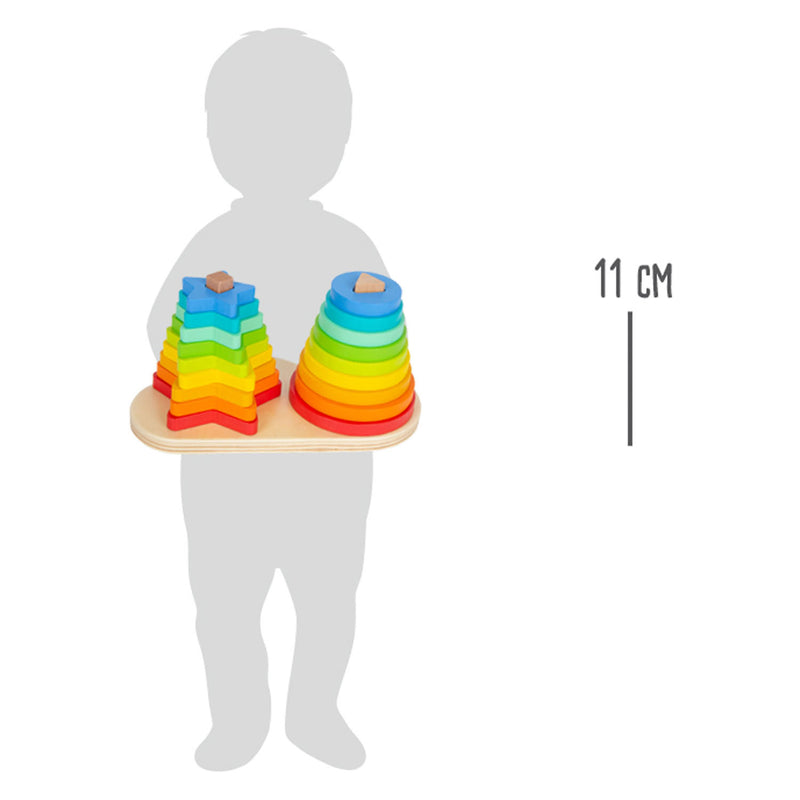 Load image into Gallery viewer, Small foot - houten stapeltoren regenboog cirkel en ster, 19dlg.