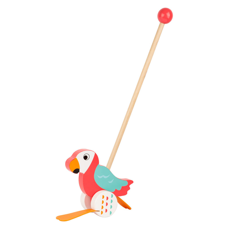 Load image into Gallery viewer, Small foot - houten duwfiguur papegaai lori met stok