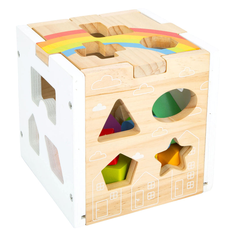 Load image into Gallery viewer, Small foot - houten vormenstoof kubus regenboog,