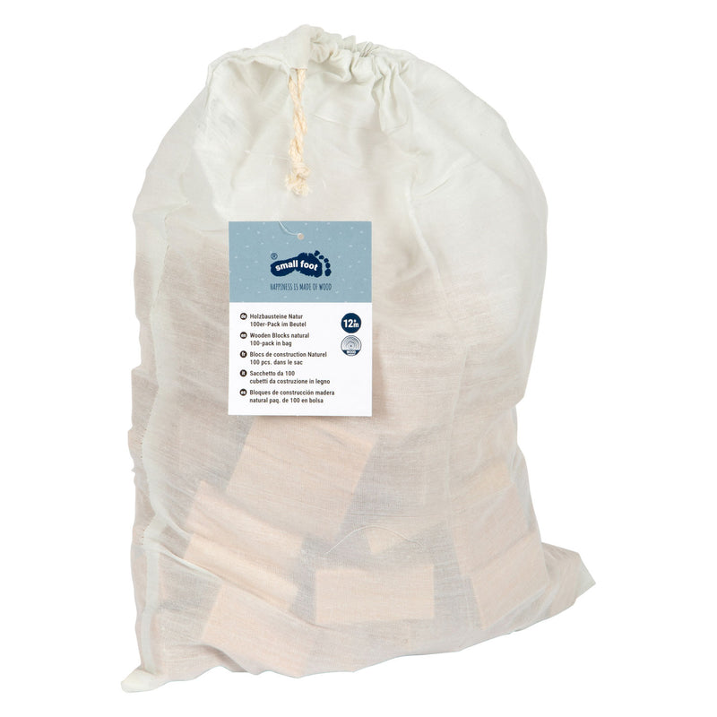 Load image into Gallery viewer, Small foot - houten bouwblokken natuurlijk in zak, 100dlg.