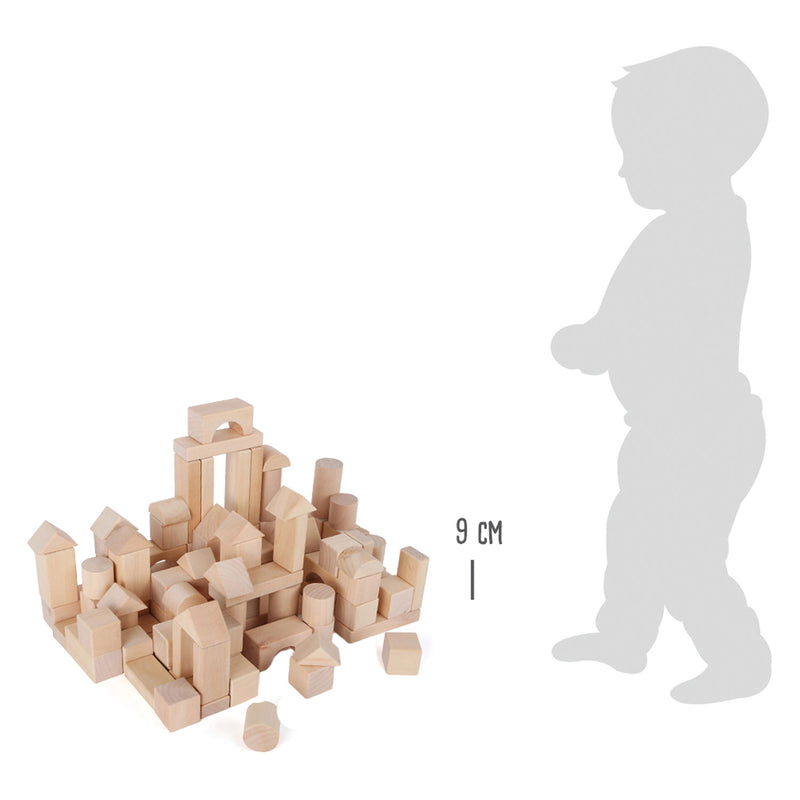 Load image into Gallery viewer, Small foot - houten bouwblokken natuurlijk in zak, 100dlg.