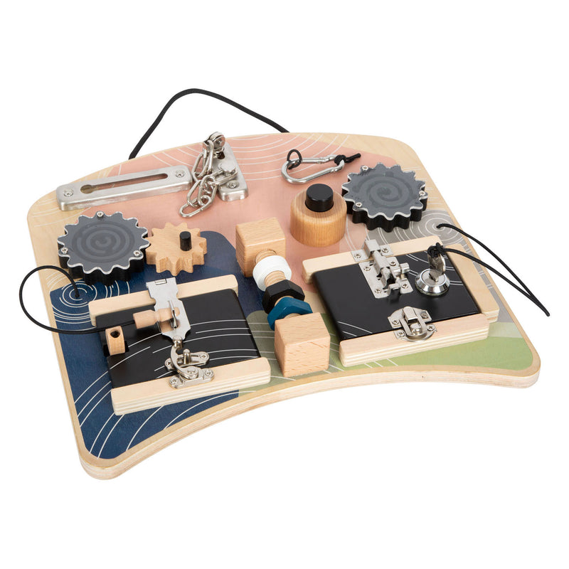 Load image into Gallery viewer, Small foot - houten activiteitenbord rotatie en sloten