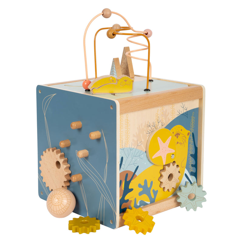 Load image into Gallery viewer, Small foot - houten activiteitenkubus met motoriekspiraal zeekust