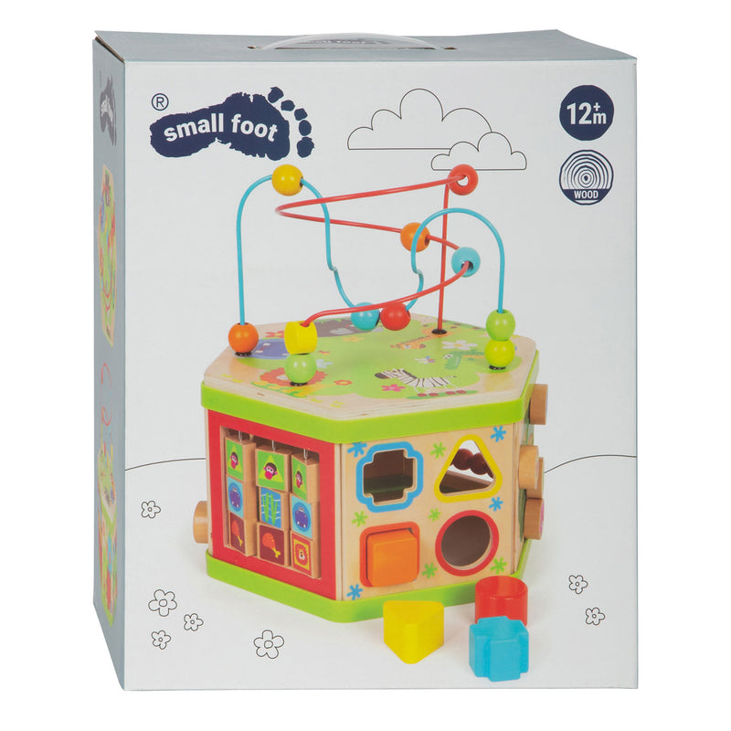Load image into Gallery viewer, Small foot - houten activitetenkubus met motoriekspiraal safari