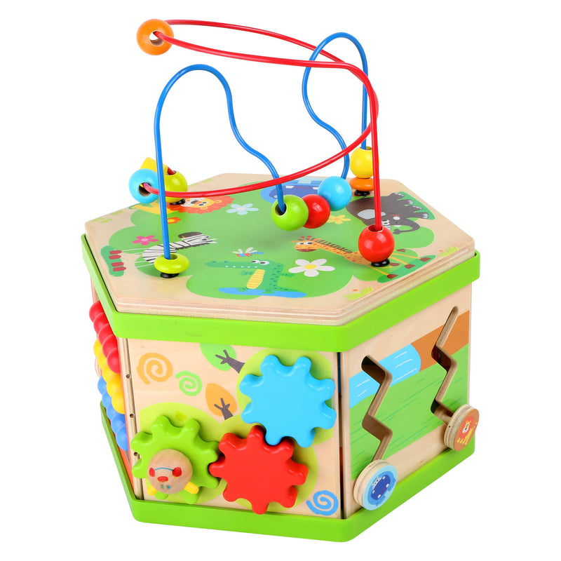 Load image into Gallery viewer, Small foot - houten activitetenkubus met motoriekspiraal safari