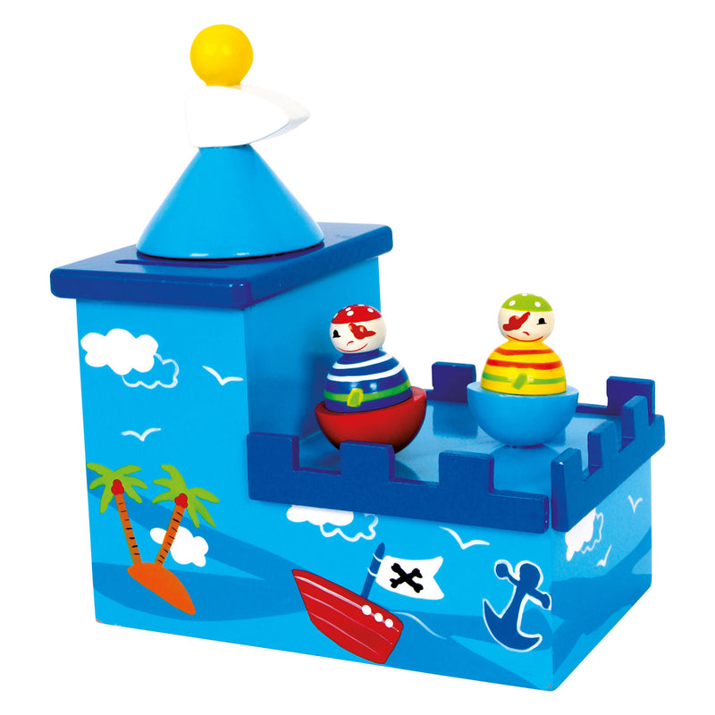 Load image into Gallery viewer, Small foot - houten muziekdoos en spaarpot piraat