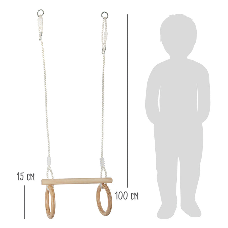 Load image into Gallery viewer, Small foot - houten trapeze met gymnastiekringen, 100cm