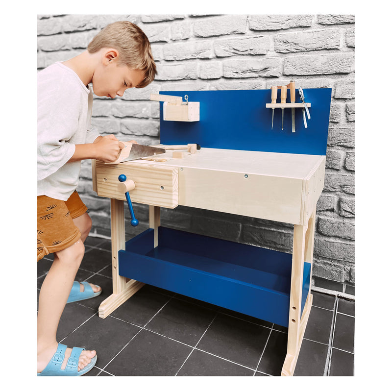 Load image into Gallery viewer, Small foot - houten speelgoedwerkbank blauw met accessoires