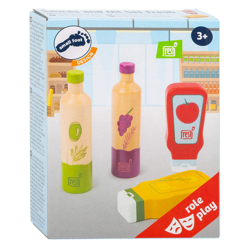 Load image into Gallery viewer, Small foot - houten speeleten sauzen en olie, 4dlg.