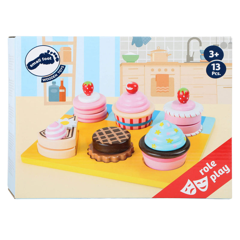 Load image into Gallery viewer, Small foot - houten speeleten cupcakes en cake set, 13dlg.