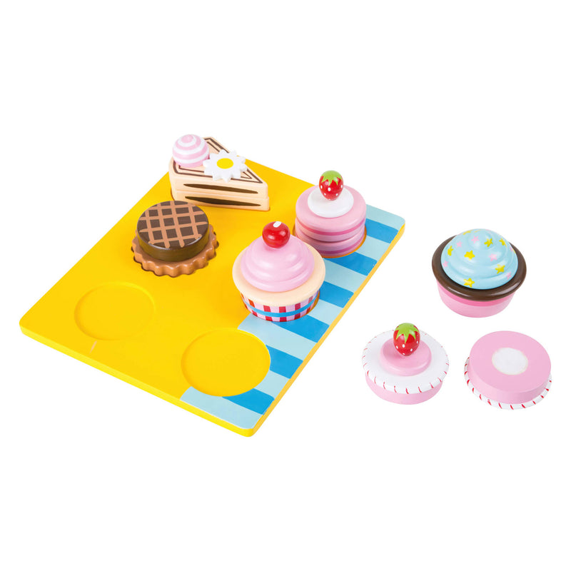 Load image into Gallery viewer, Small foot - houten speeleten cupcakes en cake set, 13dlg.