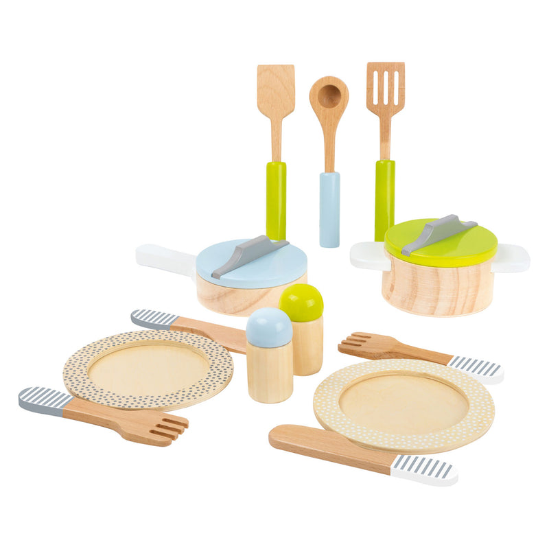 Load image into Gallery viewer, Small foot - houten kookgerij en servies set, 15dlg.