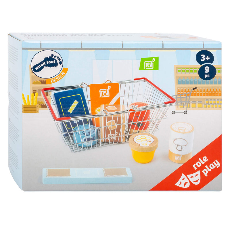 Load image into Gallery viewer, Small foot - houten speeleten in winkelmandje, 9dlg.