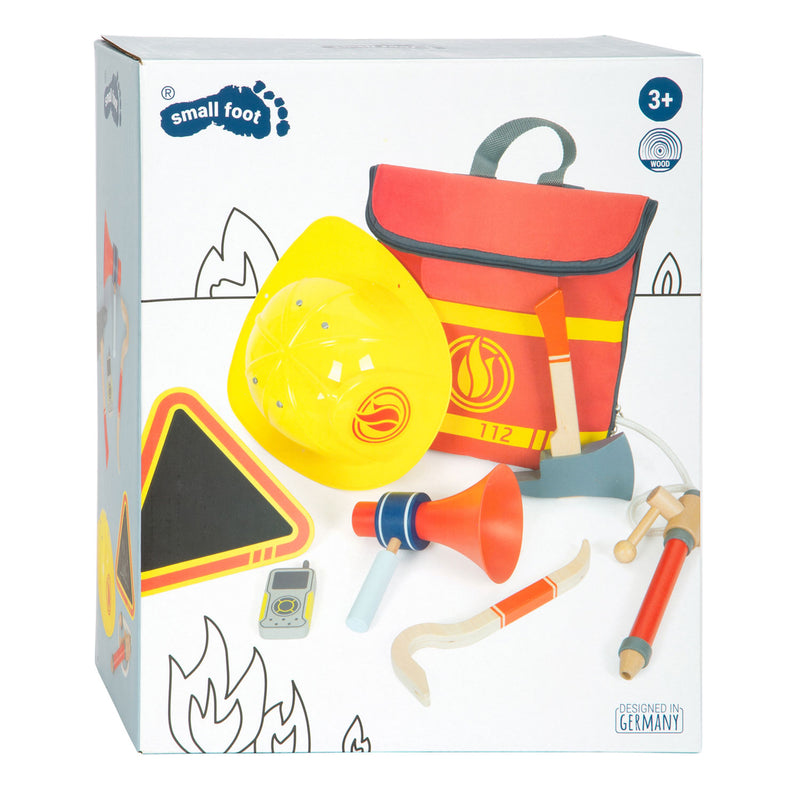 Afbeelding laden in galerijviewer, Small foot - brandweerman rugzak met houten brandweer attributen, 8dlg.