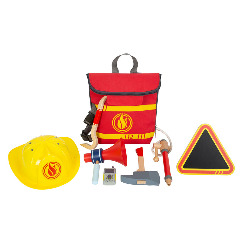 Load image into Gallery viewer, Small foot - brandweerman rugzak met houten brandweer attributen, 8dlg.