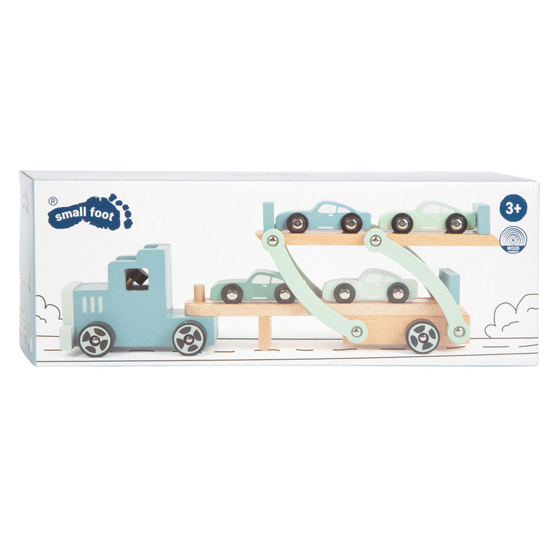 Load image into Gallery viewer, Small foot - houten vrachtwagen transporter chicago met auto's, 9dlg.