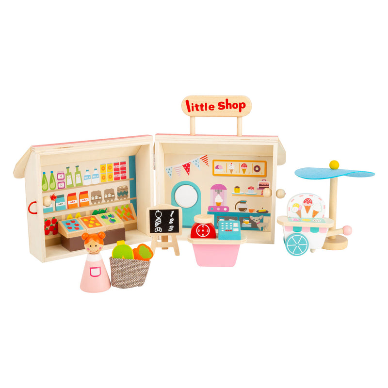 Load image into Gallery viewer, Small foot - houten meeneem speelwinkel poppenhuis, 15dlg.