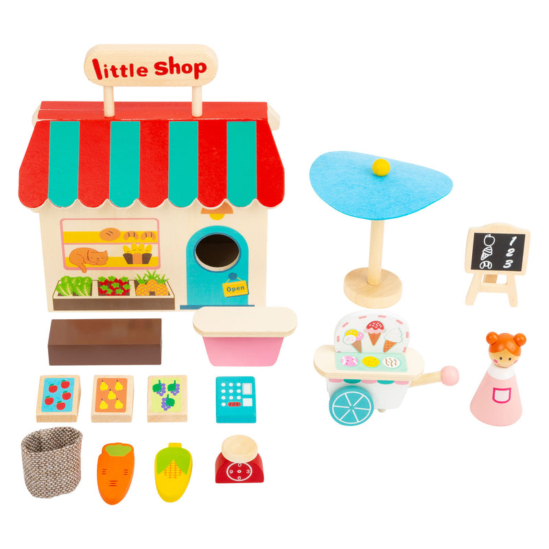 Load image into Gallery viewer, Small foot - houten meeneem speelwinkel poppenhuis, 15dlg.