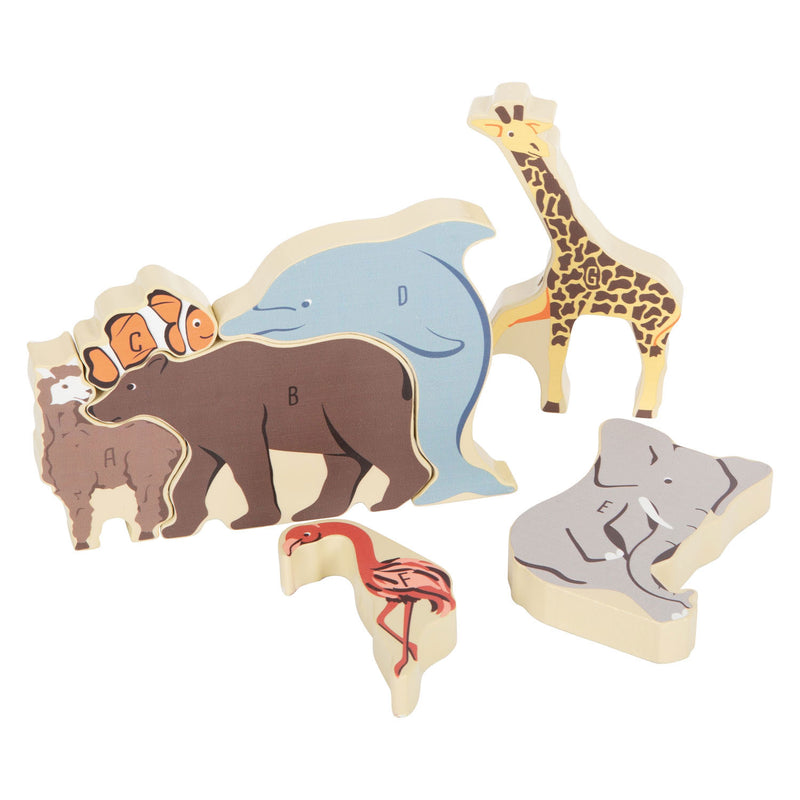 Load image into Gallery viewer, Small foot - houten letter en vormenpuzzel dieren, 26st.