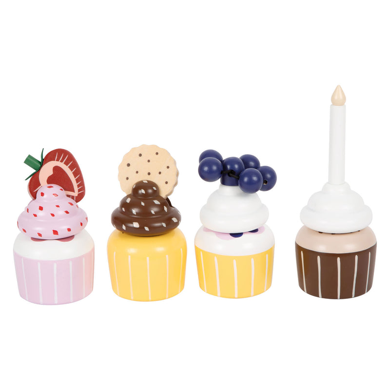 Load image into Gallery viewer, Small foot - houten speeleten etagere met cupcakes, 13dlg.