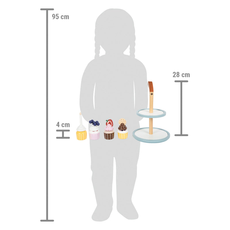 Load image into Gallery viewer, Small foot - houten speeleten etagere met cupcakes, 13dlg.