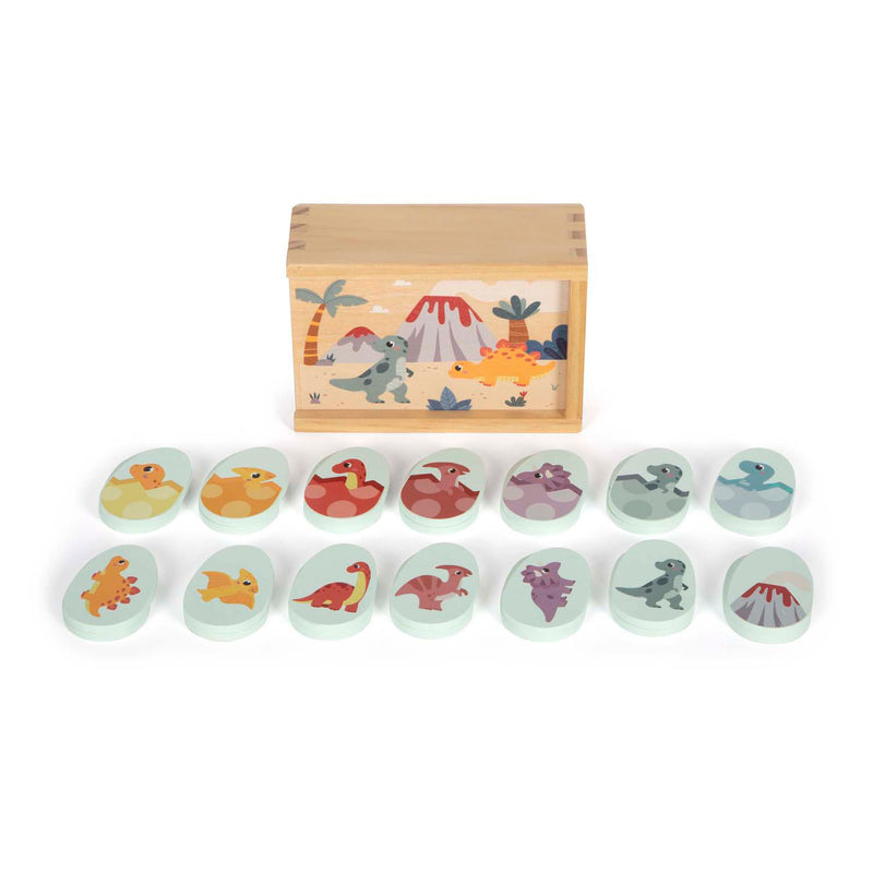 Load image into Gallery viewer, Small foot - houten memospel dino in opbergdoos